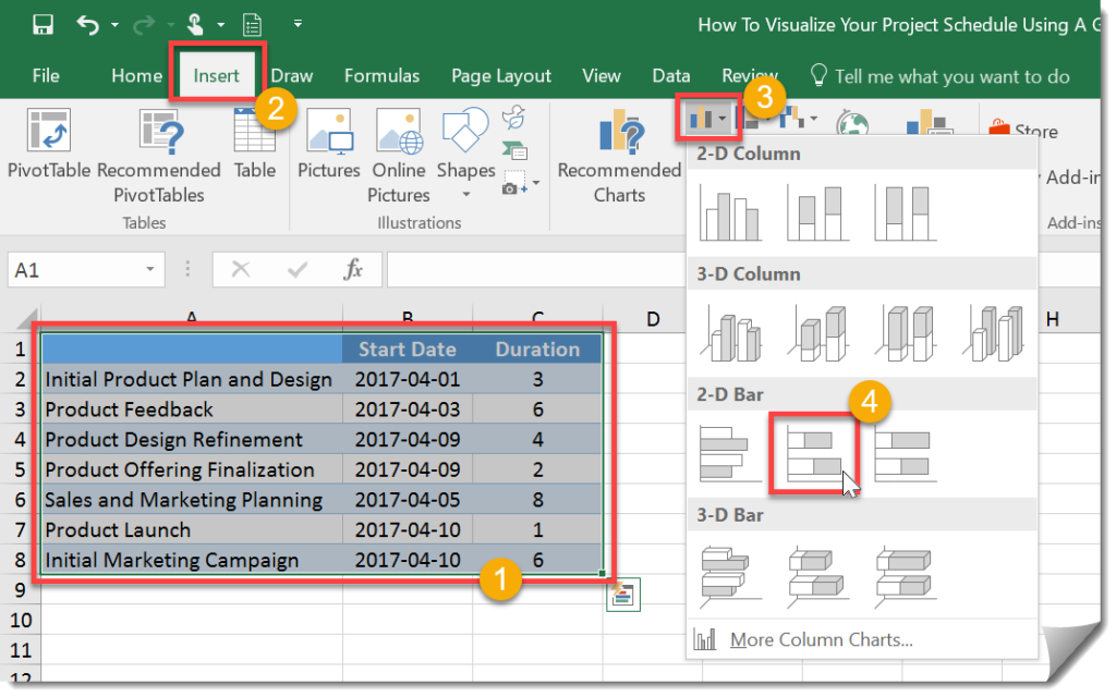 Schedule In Excel Chart