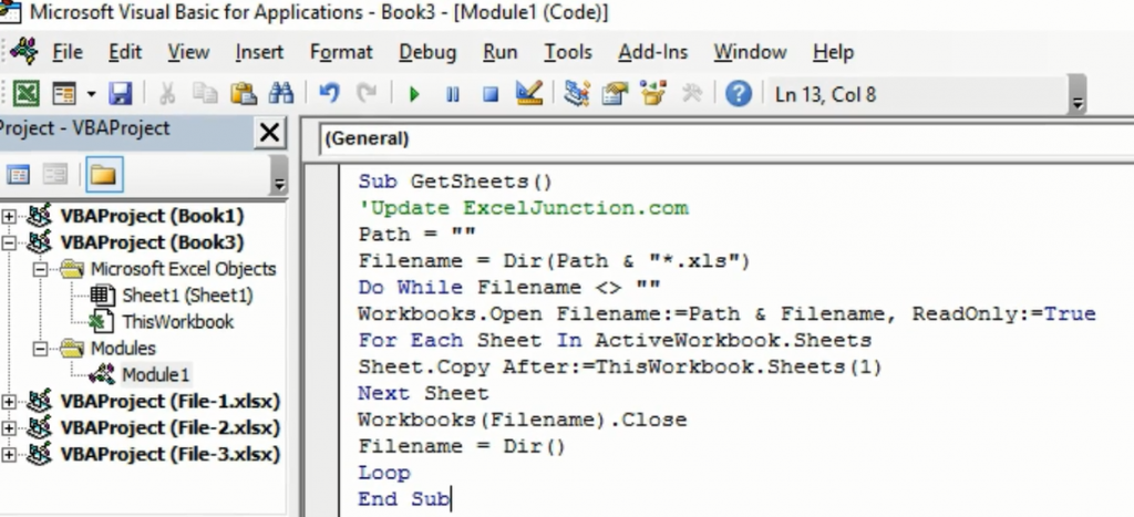 Copy the VBA Code in the Code Window