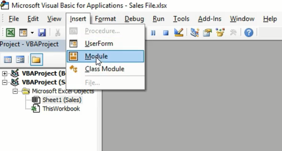 Insert Module in VBA Editor