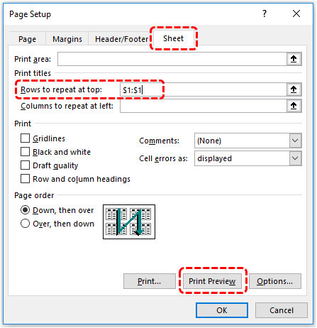 Rows to repeat at top